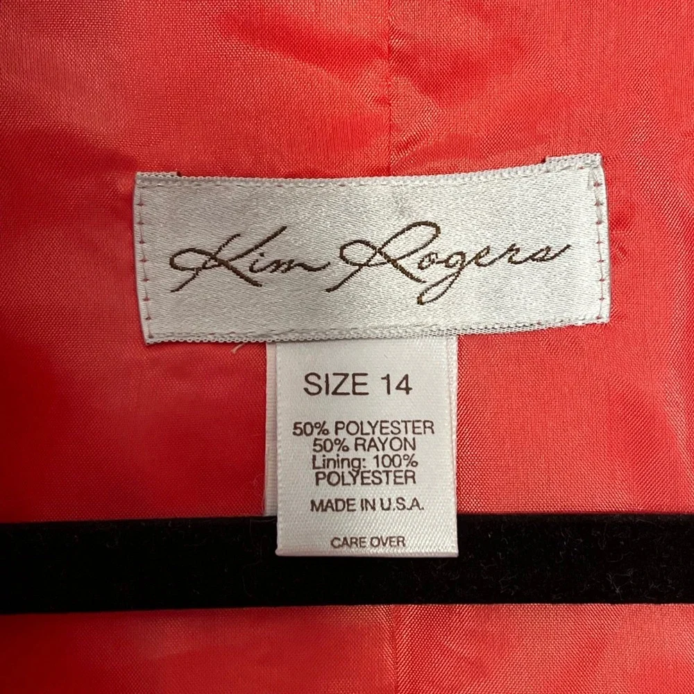 Kim Rogers Womens Coral Two Button‎ Blazer Jacket Size 14 Made in USA 41202